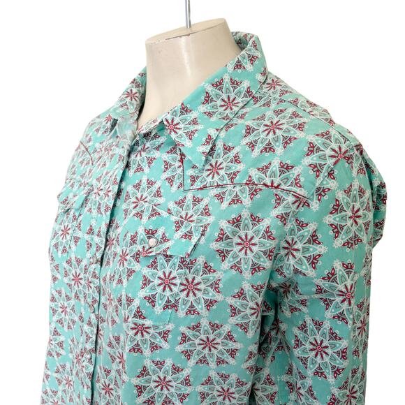 VTG WRANGLER Rhinestone Snap Medallion Star Long Sleeve Western Shirt SZ XL - Picture 3 of 9